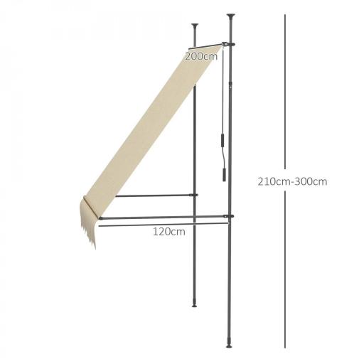 Toldo Manual Retráctil con Manivela 200x120x210-300 cm con Altura Ajustable Impermeable y Anti-UV Beige [1]