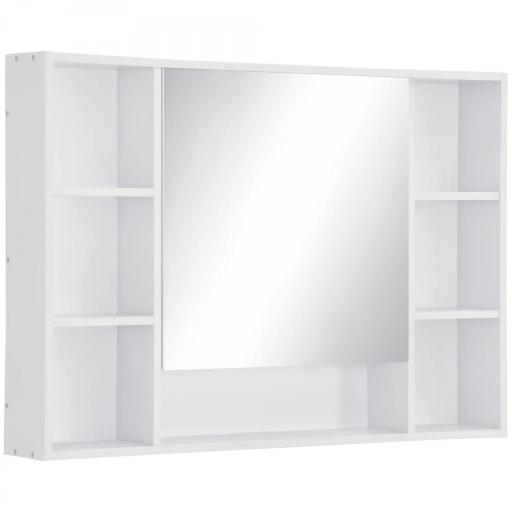Armario de Baño de Pared con Espejo Puerta Estantes Abiertos 100x15x70 cm Blanco [9]