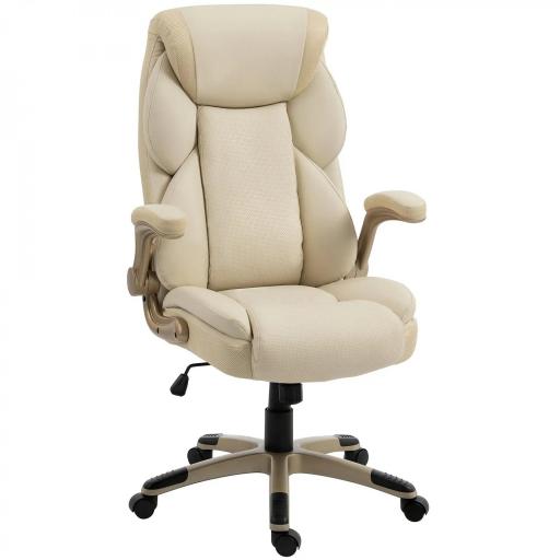 Silla de Oficina con Masaje Vibratorio de 4 Puntos Calor Lumbar Brazos Abatibles Respaldo Alto Altura Ajustable Crema [8]