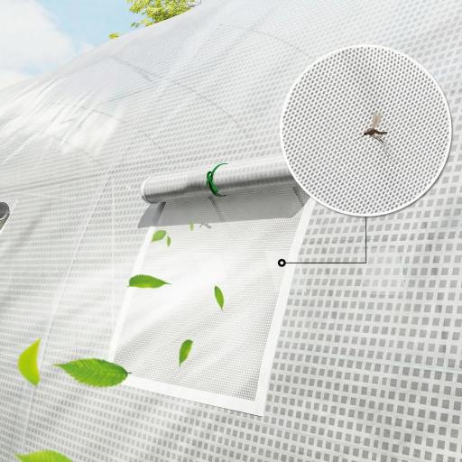 Invernadero de Túnel con 2 Varillas de Soporte 2 Puertas Enrollables y Ventanas de Malla Cubierta de PE Anti-UV Blanco [7]