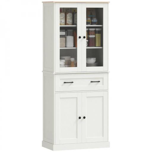 Mueble Auxiliar de Cocina con 2 Puertas de Acrílico Cajón Grande Estantes Ajustables 76x40x182,5 cm Crema [10]