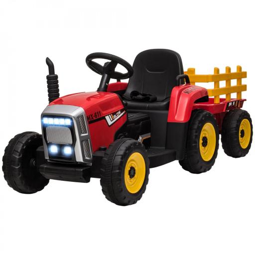 Tractor Eléctrico con Remolque para Niños 3-6 Años con Control Remoto y Cinturón de Seguridad 136,5x50x52,5 cm Rojo [9]