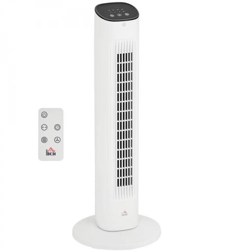 Ventilador de Torre 50W con Control Remoto 3 Velocidades Temporizador 15h Oscilación Pantalla LED 30x30x78 cm Blanco [10]