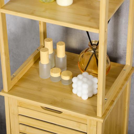Estantería de Baño de Bambú Armario Alto para Baño con 3 Estantes y 1 Puerta Mueble Columna de Almacenaje 34x30x173 cm Natural [4]