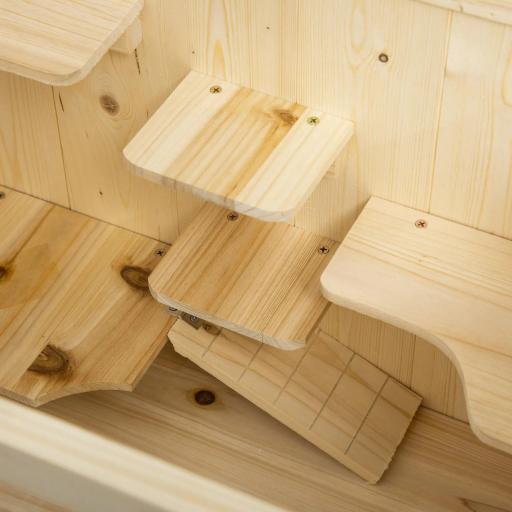 Jaula de Madera para Hámster Ratones Animales Pequeños y Roedores Tipo Casa Conejera con Techo Abatible 5 Pisos 10 Plataformas y 3 Escaleras 60x40x120 cm [3]