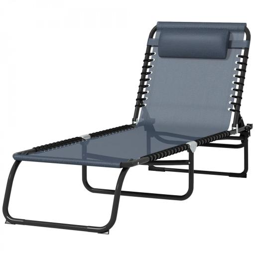 Tumbona Plegable y Ajustable de 4 Posiciones Silla Reclinable de Jardín con Sistema de Cordones para Exterior Marco Acero 197x58x30 cm Gris [8]