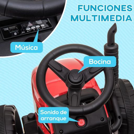 Tractor Eléctrico con Remolque para Niños 3-6 Años con Control Remoto y Cinturón de Seguridad 136,5x50x52,5 cm Rojo [6]