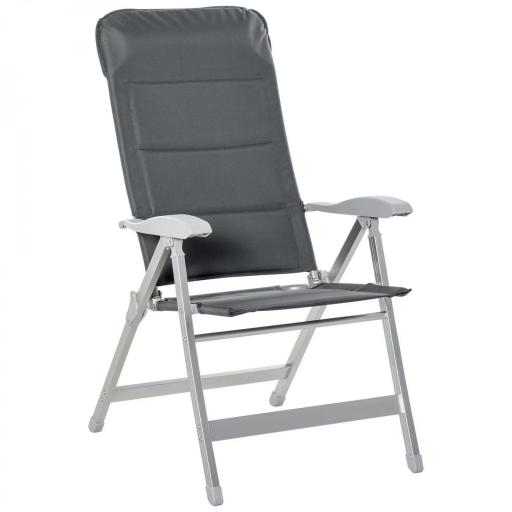 Silla de Jardín Plegable Portátil de Aluminio con Respaldo Alto Ajustable en 7 Posiciones y Reposacabezas Acolchado para Exterior Terraza Camping 75x61,5x114,5 cm Gris [2]
