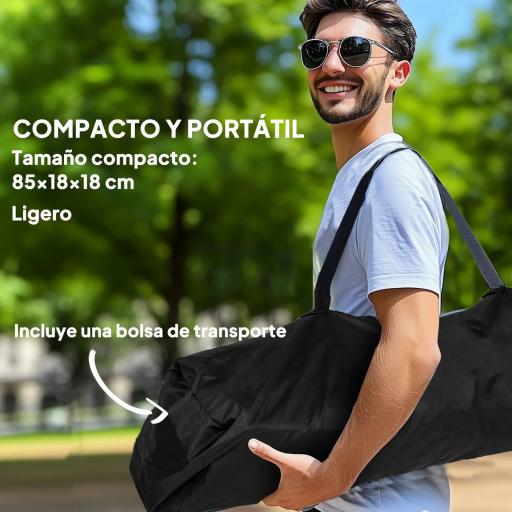 2 Mecedora Jardín Exterior con Reposapiés Reposacabezas Portavasos Bolsillos y Bolsa de Transporte Carga 120 kg Negro [6]