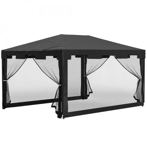 Cenador Exterior 4x3 m con 4 Mosquiteras Laterales 2 Puertas con Cremallera y 6 Orificios de Drenaje Gris Oscuro [7]