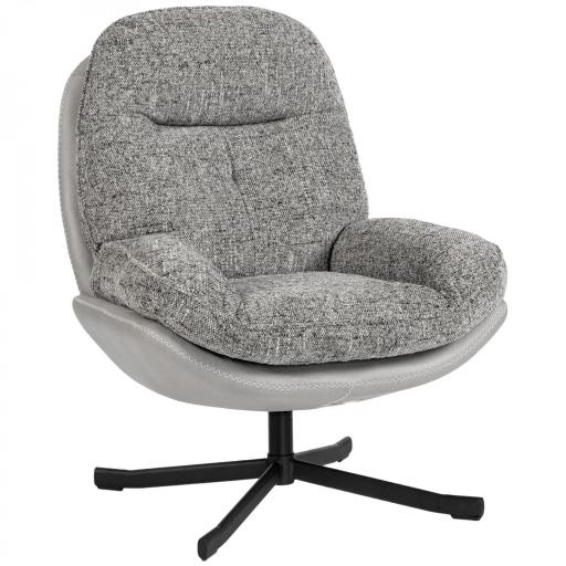 Butaca de Salón Giratoria Moderna Tapizada en Chenilla y Cuero PU con Asiento Ancho Base de Cruz Sillón Relax Gris [8]