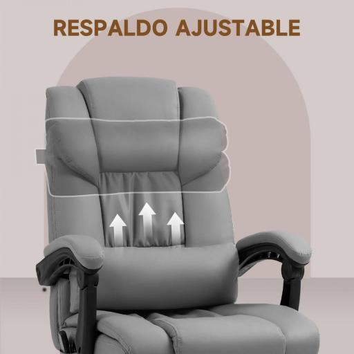 Silla de Oficina con Masaje de 6 Puntos Respaldo Alto Reclinable Altura Ajustable Reposapiés y Mando a Distancia Gris [3]