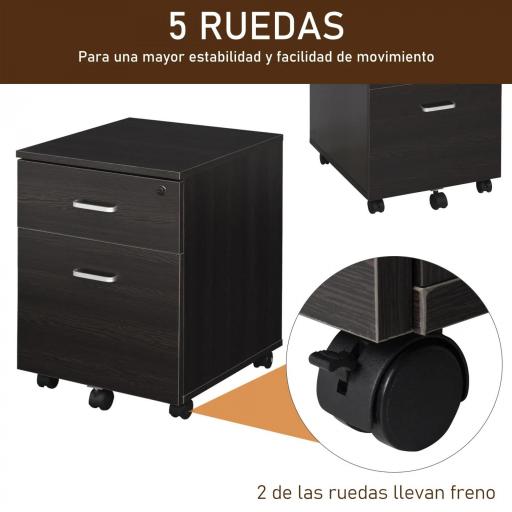 Archivador Móvil para Archivos A4 con Ruedas Gabinete de Archivos Suspendidos 2 Cajones Cerradura 40x45x55,6 cm wengué [3]