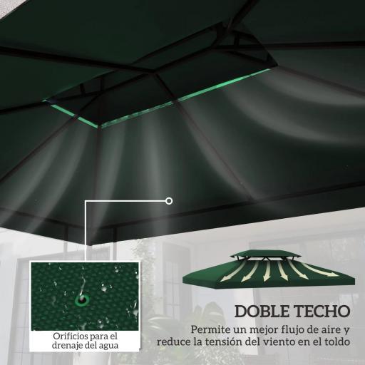 Toldo de Recambio 4x3 m con Techo Doble Orificios de Drenaje y Protección UV Solo Toldo NO Incluye Marco Verde [3]
