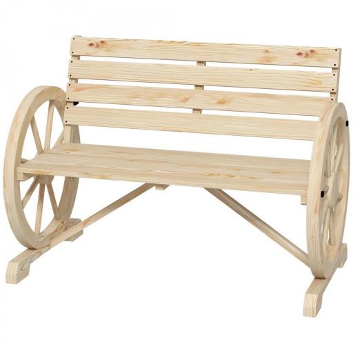 Banco de Jardín de Madera con Reposabrazos en Forma de Rueda para 2 Personas 105,5x56x79 cm Madera Natural [8]