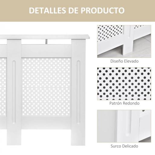 Cubre Radiadores, 111.5x19x82 cm, Cubierta para Radiador Moderna de MDF, con Estante Superior y Listones, para Salón, Dormitorio, Pasillo, Blanco [7]