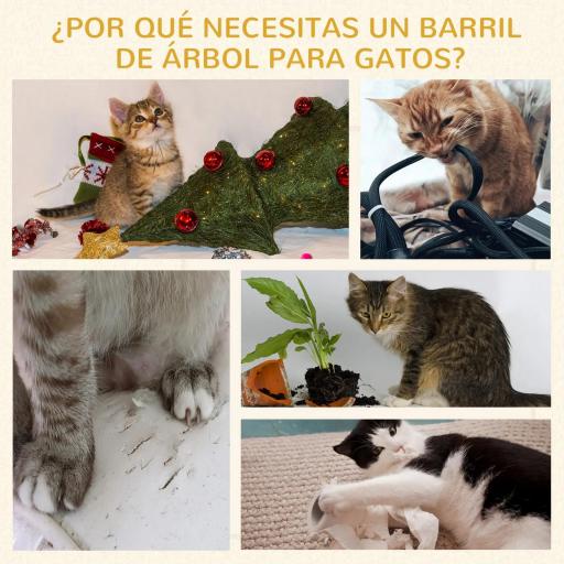 Tonel Rascador para Gatos con 3 Niveles Barril de Rascado con Plataforma Cama Cómoda Ø37,5x70 cm Marrón Claro y Beige [3]