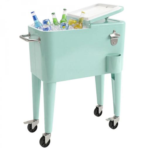 Carro de Bebidas Refrigerado 56L con Ruedas Abrebotellas Recogetapas y Asa para Patio Fiesta 75x35x78 cm Verde Claro [8]