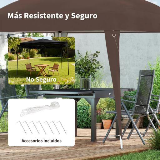 Carpa Plegable 3x3 m Pop-up Cenador de Jardín Altura Ajustable con Bolsa de Transporte Anti-UV Impermeable Café [3]