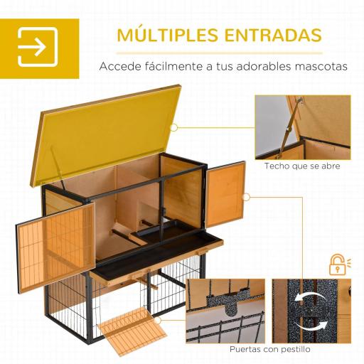 Conejera de Exterior de Madera Jaula para Mascotas Pequeñas 2 Niveles con Rampa Bandeja Extraíble Puertas con Cerraduras 89,5x45x81 cm Madera y Gris [2]