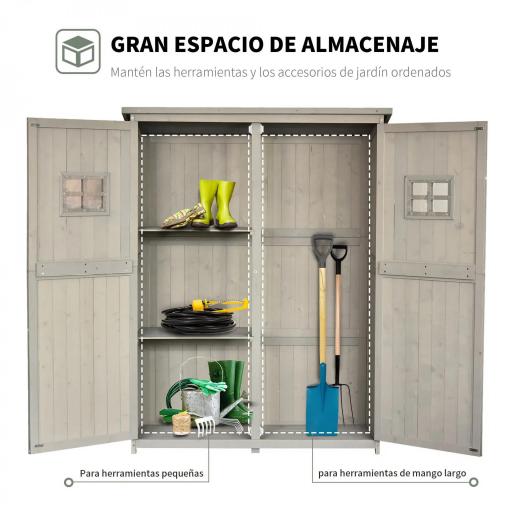 Armario de Madera para Exterior para Herramientas de Jardinería con Doble Puerta y Estantes 127,5x50x164 cm Gris [2]