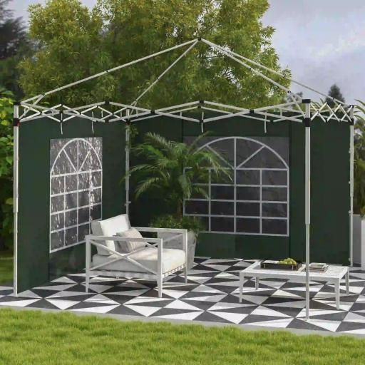  2 Paredes Laterales para Carpa 295x195 cm con Ventana Enrollable y Puerta con Cremallera para Carpa 3x3 m o 3x6 m Verde