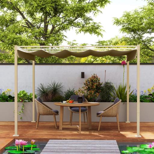 Pérgola con Techo Retráctil Pérgola de 3x3 m con Cierre Magnético Protección UV30+ Pabellón para Jardín Patio Caqui [6]