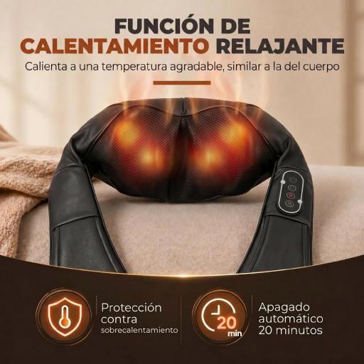 Masajeador Cervical y Espalda con Calor y 8 Nodos Shiatsu 3 Intensidades de Amasamiento 3D Negro [3]