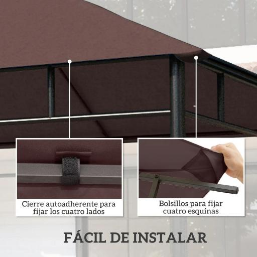 Techo de Repuesto para Cenador, 3x3 m, Cubierta de Repuesto con 8 Orificios de Drenaje, Ventilación y Protección UV, SOLO Toldo de Recambio para Pabellón Gazebo, Café [2]