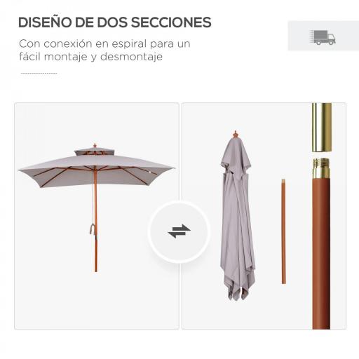 Sombrilla de Jardín 3x3x3 m con Doble Techo Sistema de Polea Impermeable para Terraza Balcón Exterior Gris [3]