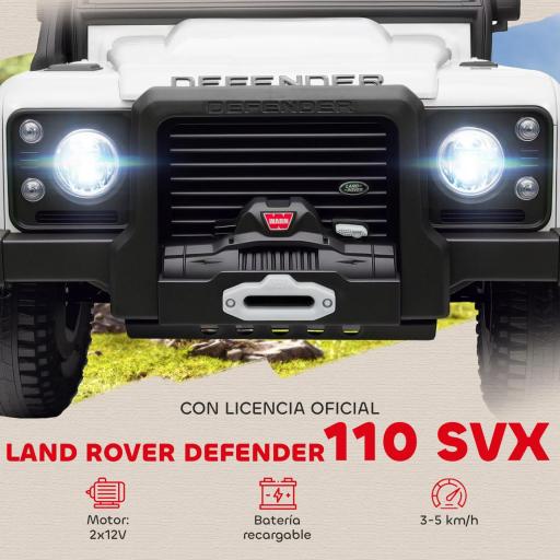 Coche Eléctrico para Niños con Licencia Land Rover 12V Control Remoto Sistema de Suspensión USB MP3 Faros Blanco [2]