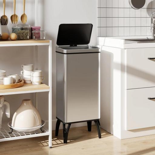 Cubo de Basura Cocina Automático 50L, Papelera de Cocina de Acero Inoxidable con Sensor Infrarrojo, Cierre Suave, Plata [0]