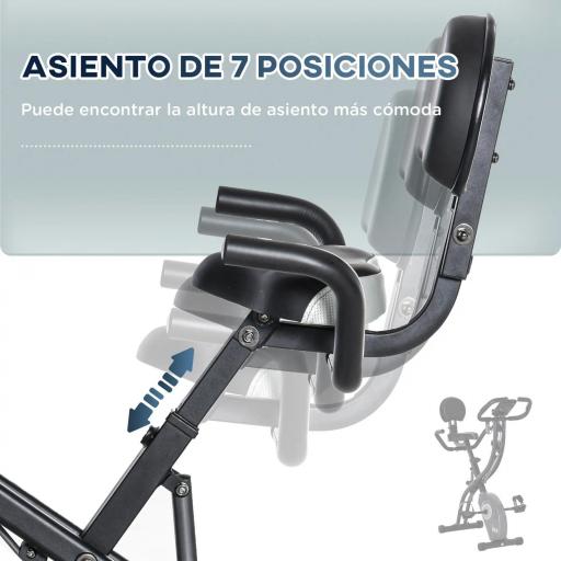 Bicicleta Estática Plegable Resistencia Magnética Ajustable de 8 Niveles con Sensor de Pulso Pantalla LCD Sillín Regulable Respaldo Bandas para Entrenamiento en Casa 107x53x107 cm Negro [7]
