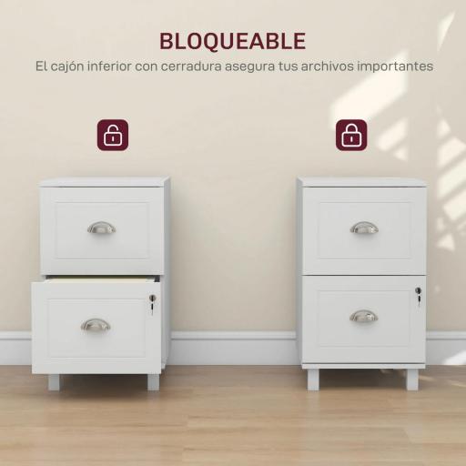 Archivador con Cerradura y 2 Cajones Barras Ajustables para Carpetas A4 y Carta Diseño Compacto 40x41,5x67,5 cm Blanco [5]
