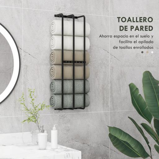 Toallero de Pared con 3 Barras y Marco de Metal Soporte de Toallas para Hotel 21x12x74 cm Negro [7]