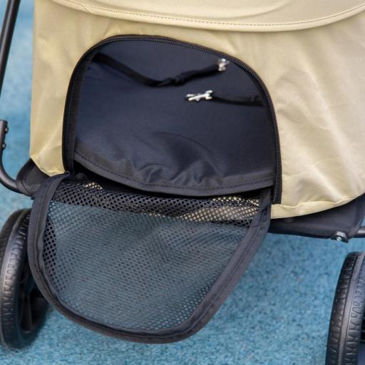 Carrito para Perros Plegable Cochecito para Mascotas con 2 Correas de Seguridad Cojín y Marco de Acero Caqui [6]