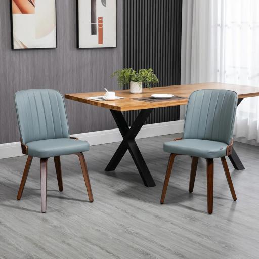 Juego de 2 Sillas de Comedor Modernas con Asiento Tapizado en Cuero Sintético y Patas de Madera 47,5x57x85cm Gris