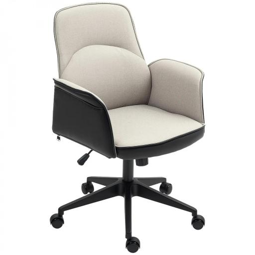 Silla de Escritorio Altura Ajustable con Función de Basculante y Reposabrazos Carga 120 kg Beige y Negro [9]