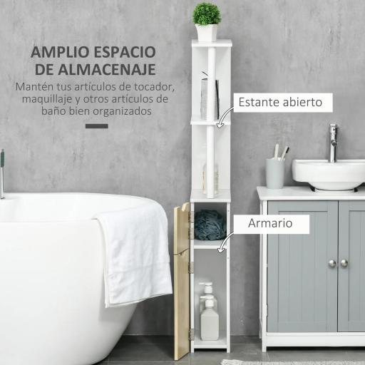 Columna de Baño con 2 Puertas y 2 Estantes Mueble Auxiliar de Baño Moderno 15,2x29,8x118 cm Blanco y Natural [6]