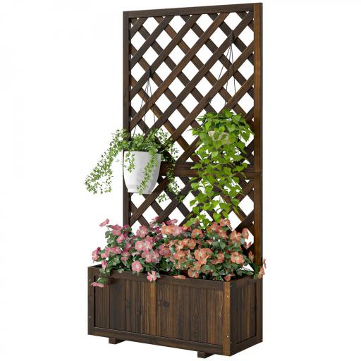 Jardinera con Enrejado de Madera Macetero de Jardín con Soporte para Trepadora 72,5x31,5x149,5 cm Carbonizado [8]