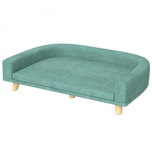  Sofá para Perros Grandes Cama Elevada para Perros con Cojín Lavable y Patas de Madera Carga 30 kg 98x67x25 cm Verde [8]