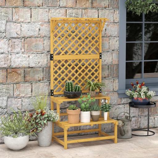 Soporte para Plantas de 2 Niveles con Celosía Enrejado con 2 Estantes de Madera para Jardín Terraza 75x50x166 cm Natural [5]