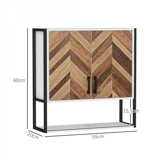 Armario de Pared para Baño Armario Colgante con 2 Puertas Estante Ajustable y Estante Abierto 59x20x60 cm Multicolor [1]