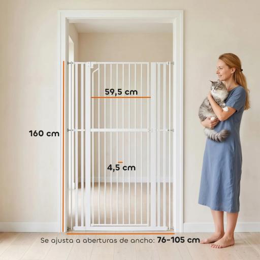 Barrera de Seguridad Niños Perros y Gatos Extra Alta 160cm Extensible 76-105cm para Puertas Escaleras Cierre Automático [3]