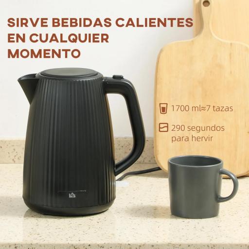 Hervidor Eléctrico 1,7L 2200W con Filtro Antical Desmontable Apagado Automático Base Giratoria 360° Negro [2]