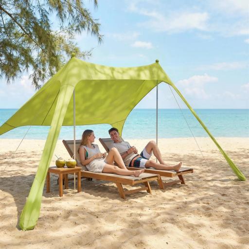 Carpa Playa Plegable con Esterilla UPF50+ Postes de Aluminio Pala Estacas y Bolsa de Transporte Verde [5]