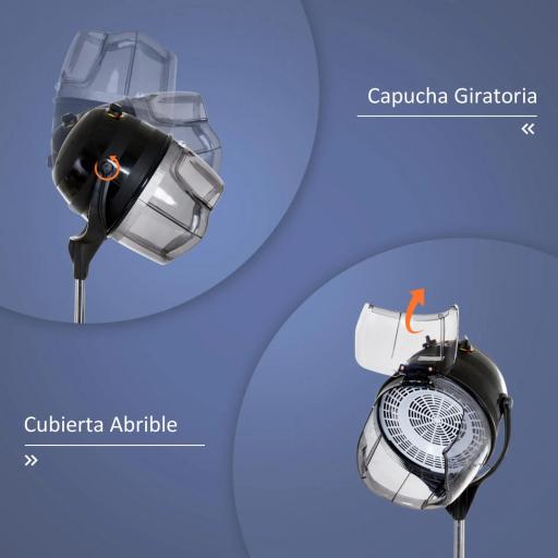 Secador de Casco Profesional 1180W con Altura Ajustable Temperatura Regulable Temporizador Capucha y Ruedas Negro [3]