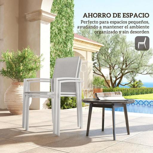 Juego de 2 Sillas de Jardín Exterior Apilables con Tela Transpirable Reposabrazos y Respaldo 56x58x89 cm Gris Claro [6]