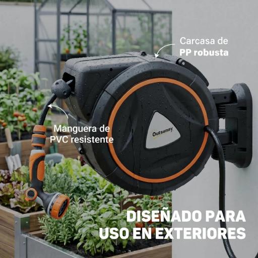 Carrete de Manguera Retráctil 28+2 m con 12 Modos de Rociado Bloqueo Automático Retracción Controlada Soporte Naranja [2]