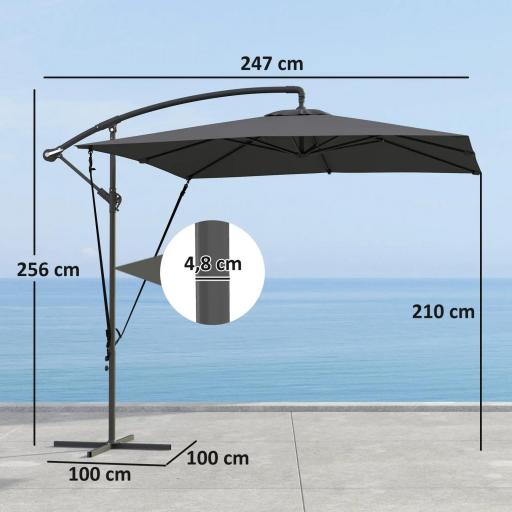 Parasol Excéntrico 247x247 cm con Base Cruzada Manivela Funda Protectora y Toldo Giratorio 360° Gris Oscuro [1]